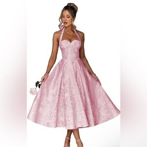 Elegant Pink Halter Dress — NEW